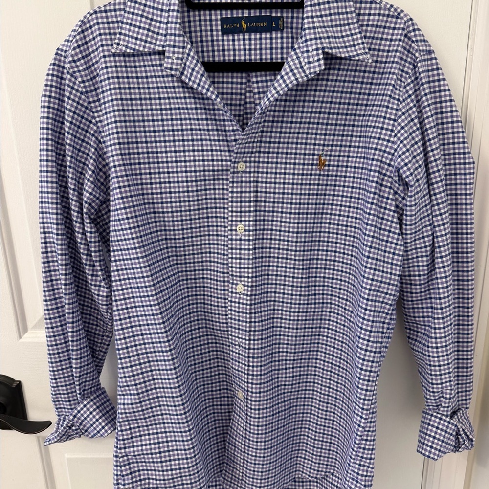 Ralph Lauren Men's Blue and White Plaid Shirt